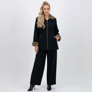 Vintage SEQUENCE Wool Blend Faux Fur Animal Trim Jacket